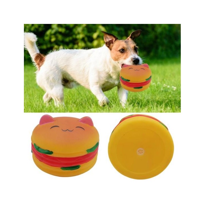 Kauspielzeug für Haustiere, Cartoon-Stil, bissfest, Hamburger-Form, lindert Angstzustände, hohe Elastizität, Zahnreinigung, w