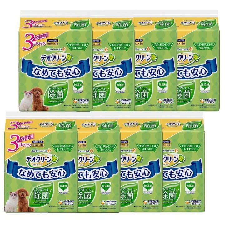 Deoclean Feuchttücher für Haustiere, Nachfüllpackung, Desinfektionsmittel, 1440 Blatt, Blätter x 3 Stück x 8, zum Reinigen vo