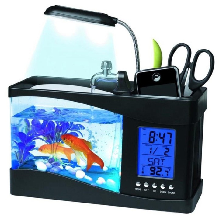 Fisch Tank Mini Aquarium Beta Selbst Reinigung Mit LED Licht LCD Display Bildschirm Und Uhr Fisch Tank Für Büro Home Dekorati