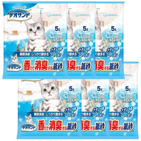 Deosand Katzensand, desodorierender Papiersand, natürlicher Seifenduft, 30 l x Pee Pet Supplies Unicharm [Großbestellung] (5L
