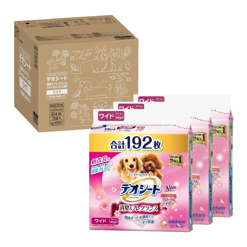 Deo-Tuch Hundetuch Blumenseife Duft Breit 192 Tücher Tücher x 3 Pee Pet Supplies Unicharm Deodorant/Duft (64 Taschen) rosa