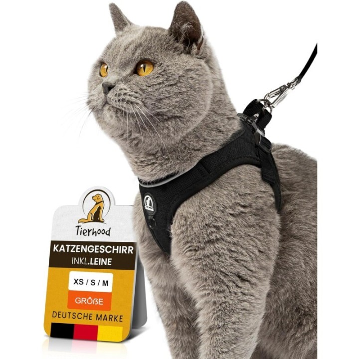 Tierhood Softgeschirr Katze mit Leine anthrazit/ schwarz XS