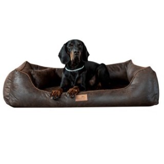 Tierlando ® ALBERTO ORTHO Orthopädisches Hundebett mit Velours Vintage braun 80 cm, 22 cm, 60 cm