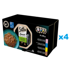 SHEBA Sauce Collection Mix 32x85 g: Nassvollnahrung für adulte Katzen mit Lachs, Thunfisch, Huhn und Ente in Sauce