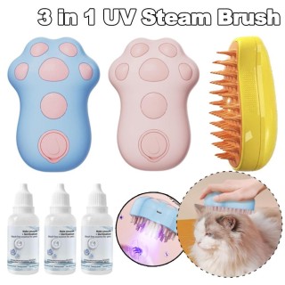 Dampfbürste für Katzen, 3-in-1, UV-Licht, Reinigung, dampfender Sprühstrahl, Massage, Schönheitskamm, Haarentfernung für Hund