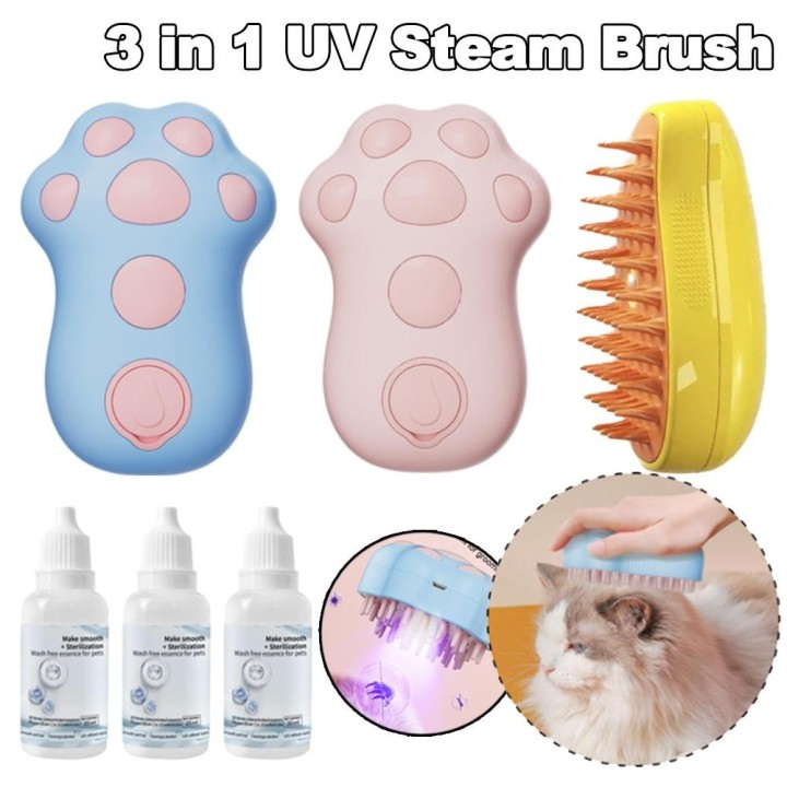 Dampfbürste für Katzen, 3-in-1, UV-Licht, Reinigung, dampfender Sprühstrahl, Massage, Schönheitskamm, Haarentfernung für Hund