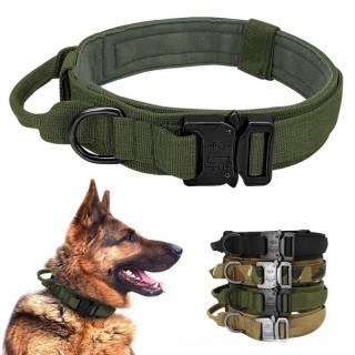 Militärisches taktisches Hundehalsband, verstellbar, weiches Nylon, für Outdoor-Training, K9-Halsband mit Griff, Metallschnal