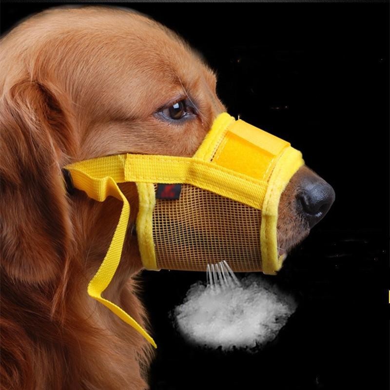 Anti-Bell-Maulkorb für Hunde, kleine und große Hunde, verstellbar, aus Mesh, atmungsaktiv, für den Außenbereich, Nylon-Leine,