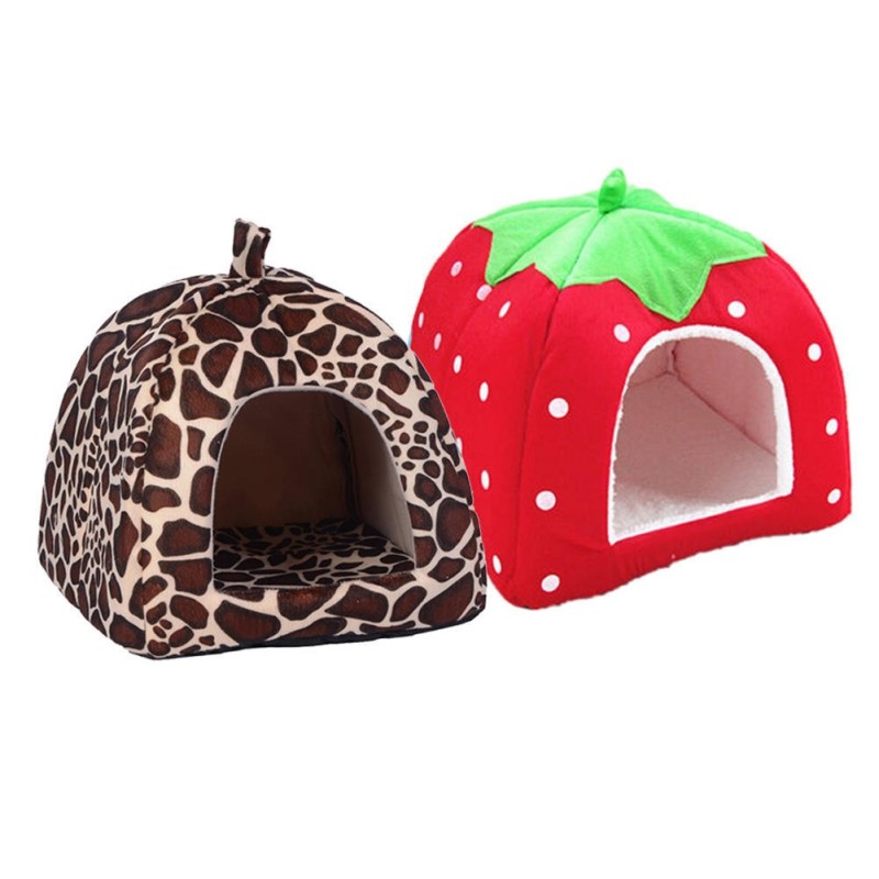 Süßes Erdbeer-Haustier-Hunde-Katzenhaus, faltbar, warm, weich, für den Winter, Hundebett, Sofa, Höhle, Welpen-Hundehaus, Zwin