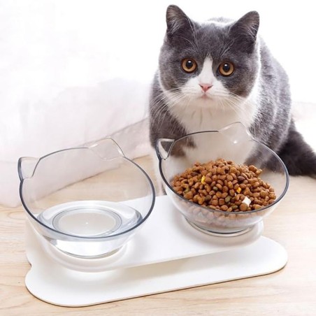 Doppelter Katzennapf, erhöhter, rutschfester Wasser- und Futternapf mit Neigungsständer für kleine Hunde, Katzen, Haustiere,