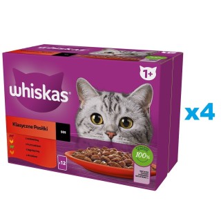WHISKAS Adult Classic Meals 48x85g: Katzennassfutter mit Rindfleisch, Huhn, Lamm und Geflügel in Sauce