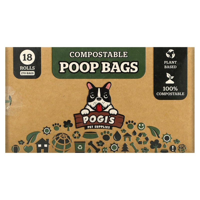 Pogi's Pet Supplies, Kompostierbare Katzenstreubeutel, 18 Rollen, 270 Beutel