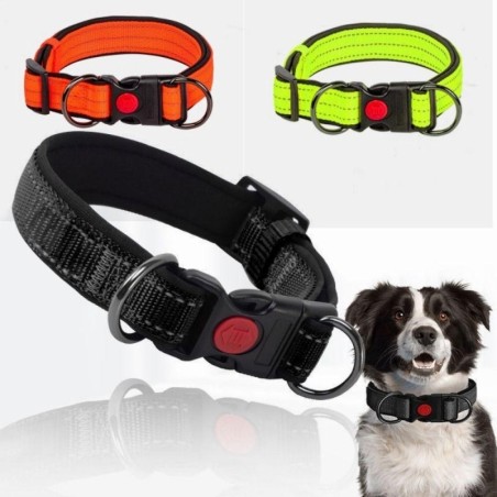 Reflektierendes, gepolstertes Hundehalsband, langlebig, robust, mit Doppel-D-Ring, Sicherheitshalsbänder aus Nylon für Hausti