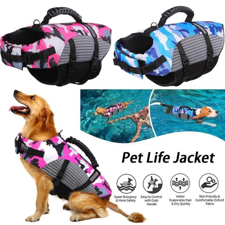 Hunde-Schwimmweste, Ripstop-Haustier-Sicherheits-Schwimmweste, verstellbare Hunde-Lebensretter-Weste, Tarn-Badeanzug XS rosa