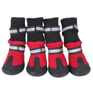 4-teiliges Set, wasserdichte Hundeschuhe, rutschfeste Schutzstiefel für große Hunde, Rot, L L