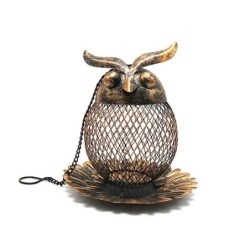 Vogelfutterstation für Wildvögel, Eulenform, zum Aufhängen, Metallgeflecht, Vogelfutterstation für den Außenbereich, Garten,