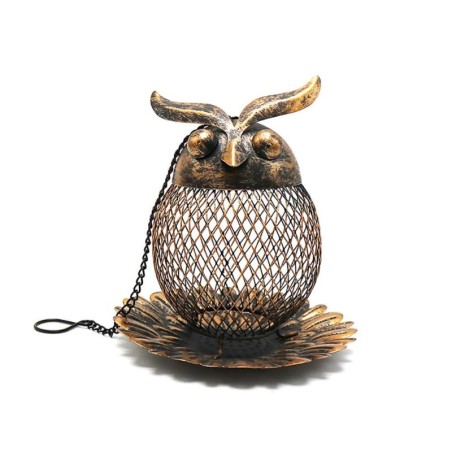 Vogelfutterstation für Wildvögel, Eulenform, zum Aufhängen, Metallgeflecht, Vogelfutterstation für den Außenbereich, Garten,