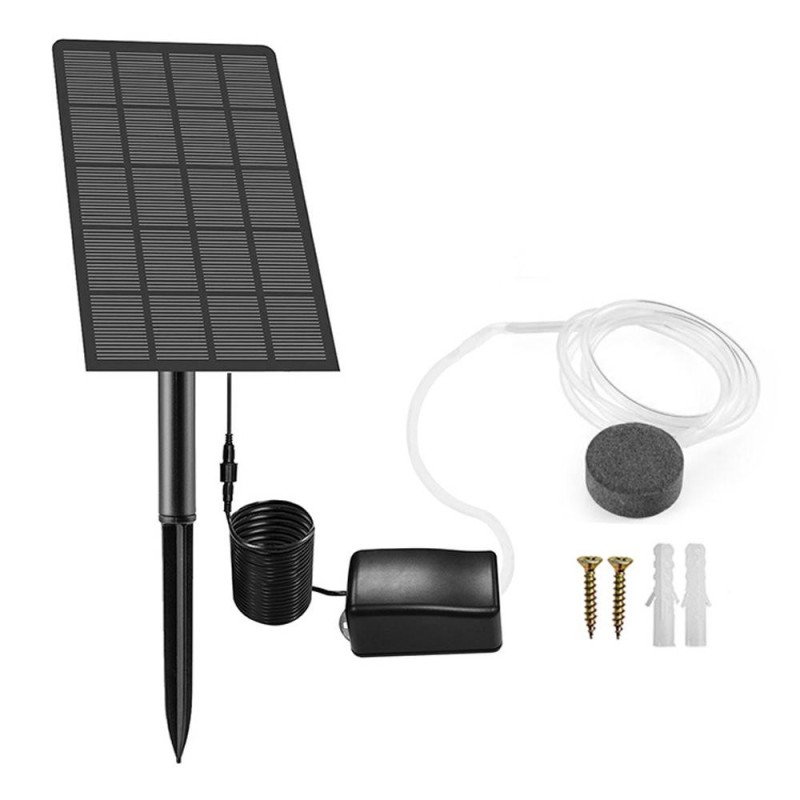 Solar-Luftpumpe, Sauerstoffgenerator, Aquarium-Teichbelüfter mit Luftschlauch und Sprudelstein für Fische im Freien schwarz