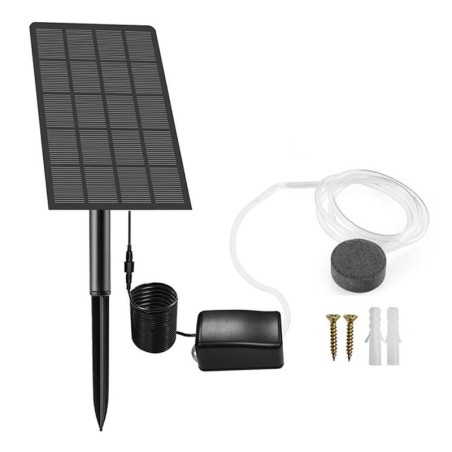 Solar-Luftpumpe, Sauerstoffgenerator, Aquarium-Teichbelüfter mit Luftschlauch und Sprudelstein für Fische im Freien schwarz