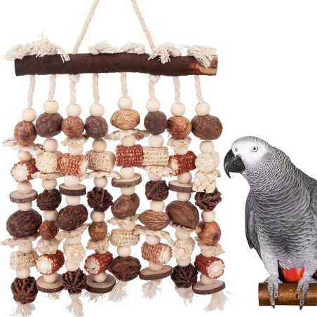 Großes Kauspielzeug für Papageien, farbiges Vogelkäfigspielzeug aus Holz, natürliche Maisnüsse, Papageienspielzeug für Graupa
