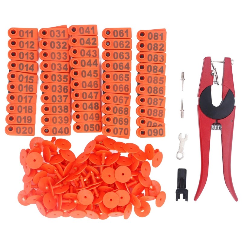 100 Sets Vieh Ohr Tag Kit Anzahl Tier Ohr Tag mit Applikator für Rinder Pferd Schwein Schafe