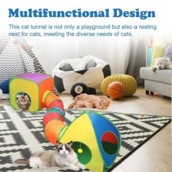 Katzentunnel und Würfel-Kombination für Hauskatzen mit Spielball, zusammenklappbar, interaktives Guckloch für Katzen bunt
