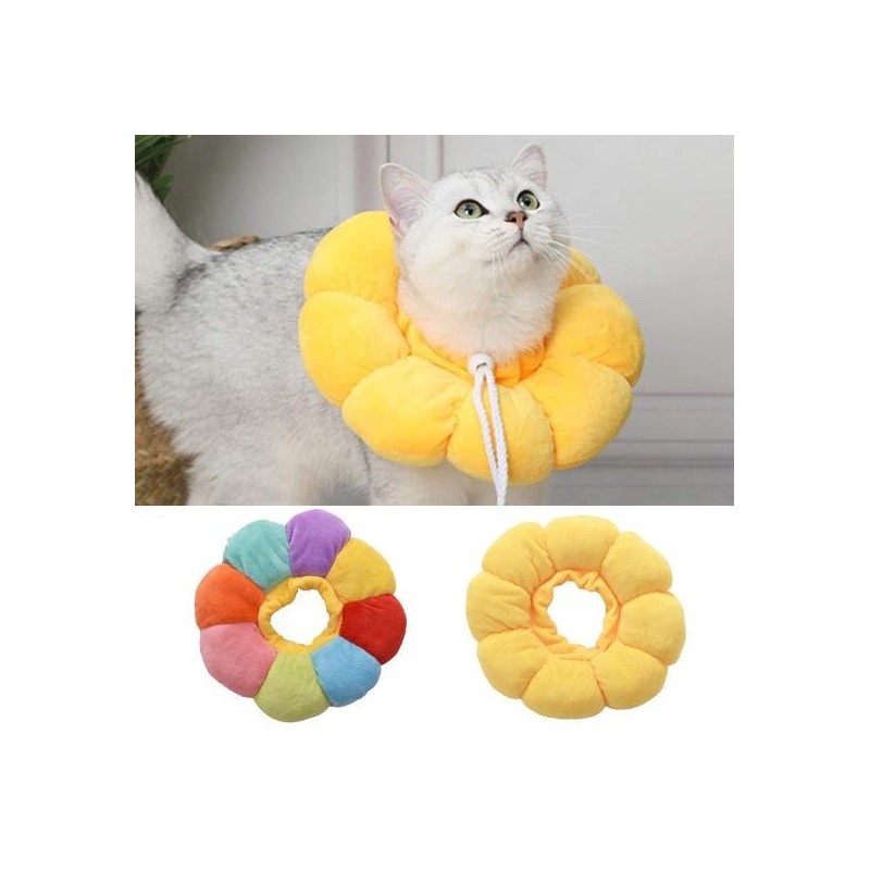 Genesungshalsband für Katzen, Sonnenblumenform, weicher, gefüllter Halskegel, verstellbar, Anti-Biss-Leck-Schutz, Wundheilung