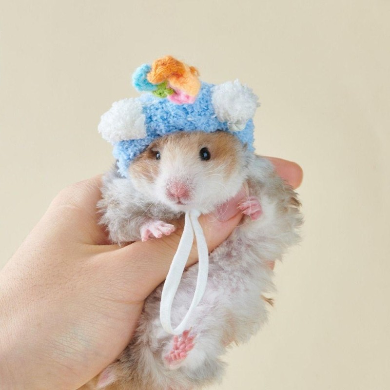 Niedliche dekorative Wollmütze für Hamster, weich, atmungsaktiv, gehäkelt, gestrickt, für Hamster, verstellbar, Mini-Haustier