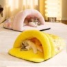 Gelbes, rundum bedrucktes, verspieltes Tierhausschuhnest, halbgeschlossenes Katzennest, warmes Herbst- und Winternest für Kat