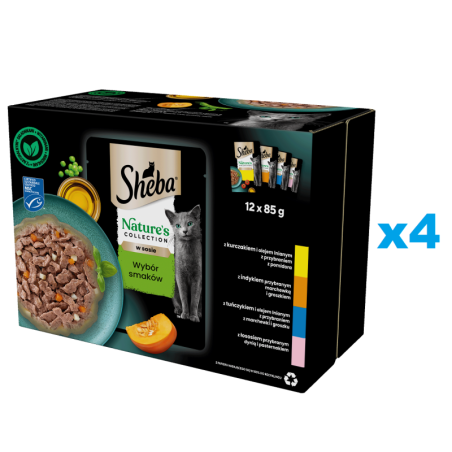 SHEBA Nature’s Collection 48x85 g: Nassfutter mit Huhn, Truthahn, Thunfisch und Lachs für Katzen