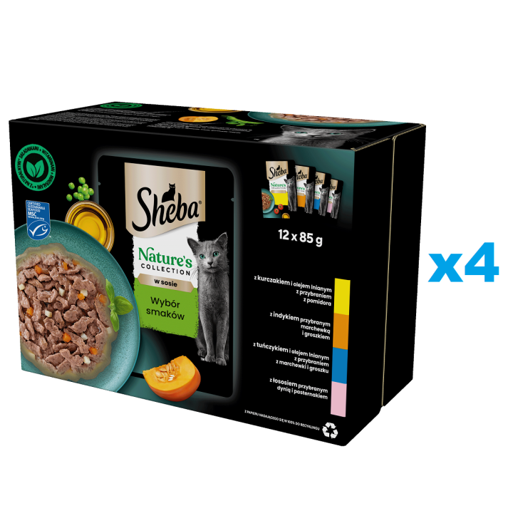 SHEBA Nature’s Collection 48x85 g: Nassfutter mit Huhn, Truthahn, Thunfisch und Lachs für Katzen
