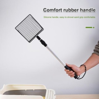 Katzenstreuschaufel aus Metall, wiederverwendbare, robuste Siebschaufel mit abnehmbarem, verstellbarem langem Griff für Hühne