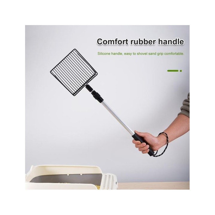 Katzenstreuschaufel aus Metall, wiederverwendbare, robuste Siebschaufel mit abnehmbarem, verstellbarem langem Griff für Hühne