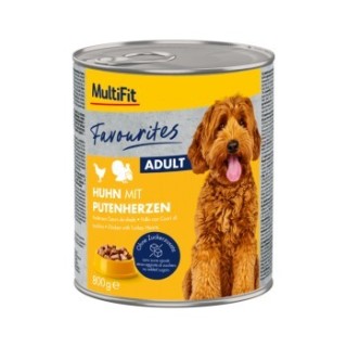 MultiFit Favourites Nassfutter Hund Adult, Huhn mit Putenherzen 6x800 g