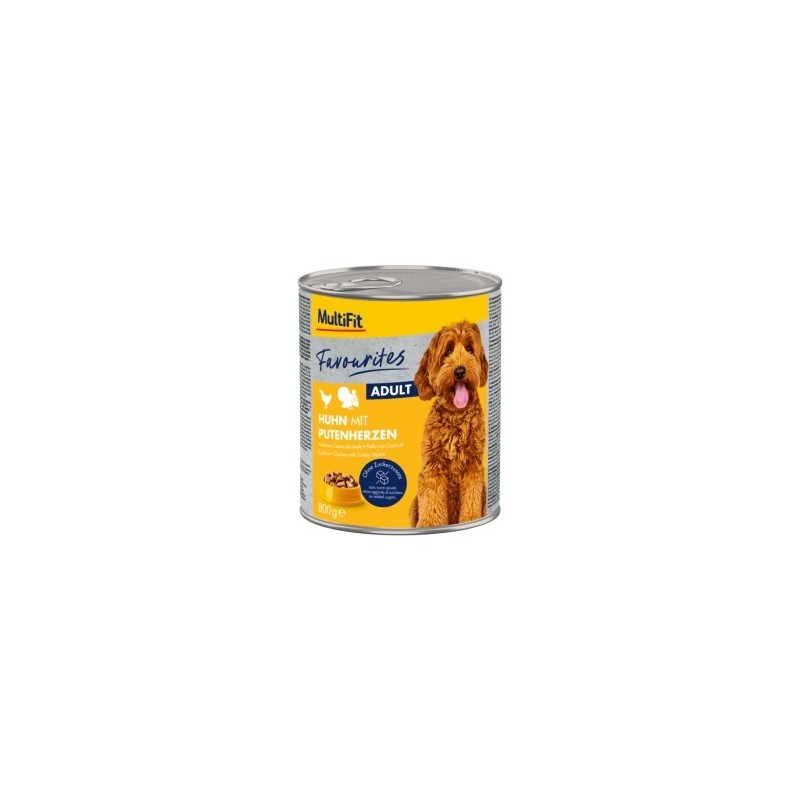 MultiFit Favourites Nassfutter Hund Adult, Huhn mit Putenherzen 6x800 g
