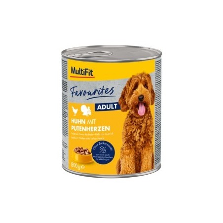 MultiFit Favourites Nassfutter Hund Adult, Huhn mit Putenherzen 6x800 g