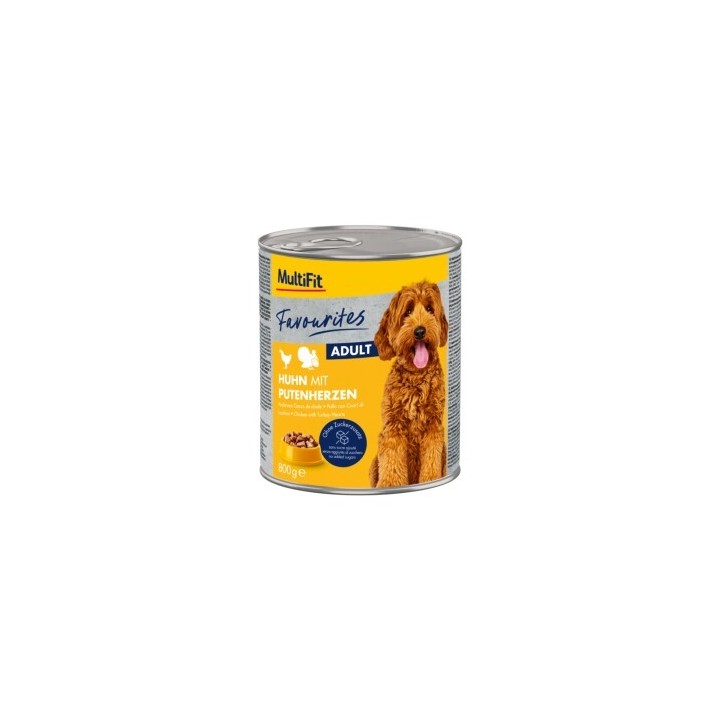 MultiFit Favourites Nassfutter Hund Adult, Huhn mit Putenherzen 6x800 g