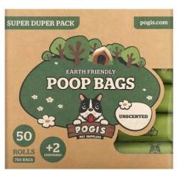 Pogi's Pet Supplies, umweltfreundliche Katzenstreubeutel, Super-Duper-Pack, ohne Duft, 50 Rollen, 750 Beutel, 2 Spender