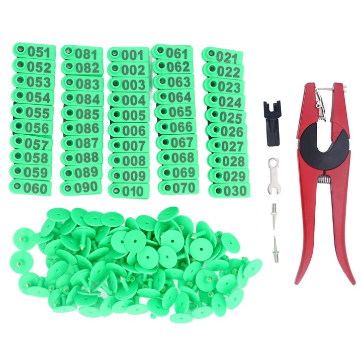 100 Sets Vieh Ohr Tag Kit Anzahl Tier Ohr Tag mit Applikator für Rinder Pferd Schwein Schafe