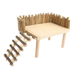 Hamster Klettern Plattform Holz Kauen Spielzeug Kleine Haustier Aktivität Spielplatz mit Zaun für Zucker