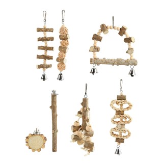 Vogel Kauspielzeug zum Aufhängen, natürliches Holz, Papagei-Schaukel, Kauspielzeug für Papageien, Wellensittiche, Finken, Vög