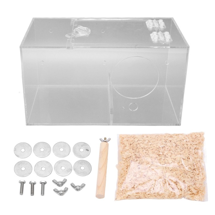 Vogelbrutkasten aus Acryl, transparenter Papageien-Nistkasten mit Standstange und Polsterung für alle Small