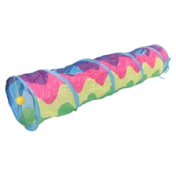Katzentunnel, gerade geformt, Regenbogenwellenfarbe, lustiger, interaktiver, faltbarer Kätzchentunnel für den Innenbereich