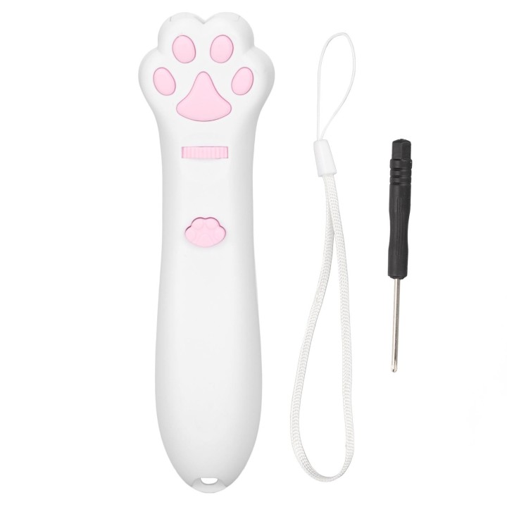 Interaktives Katzenspielzeug Teaser Zauberstab Katzenpfotenmuster Batteriebetrieben Abnehmbarer roter Laser Lustige Katze wei