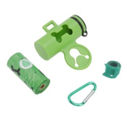 Hundekotbeutelspender, abbaubarer, freihändiger, tragbarer Halter für Haustierkotbeutel mit Haken und Metallschlüssel grün