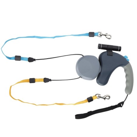 Haustier DoubleHead Zugseil One for Two Traction Dog DoubleEnded Leine mit LED-Licht(Grau ) grau