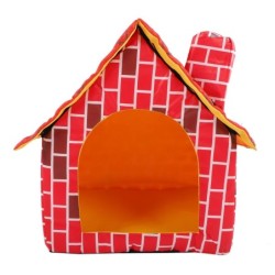 Haustierhaus, faltbares Bett, roter Ziegelstein-Schornstein, Katzen-Welpenbett, Zelt, Haustier, abnehmbar, waschbar, Hausrot