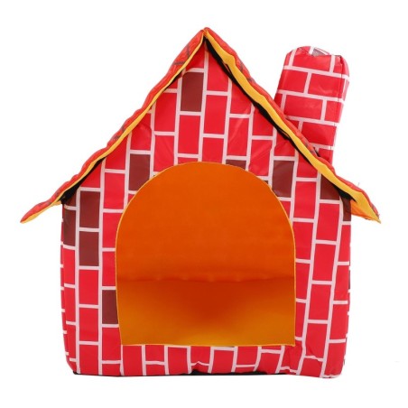 Haustierhaus, faltbares Bett, roter Ziegelstein-Schornstein, Katzen-Welpenbett, Zelt, Haustier, abnehmbar, waschbar, Hausrot