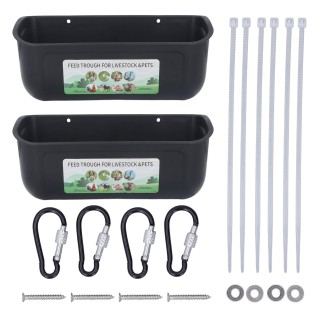 2 STÜCKE Hängezaun Futtertrog Dicker PP-Zaun Hängender Hühnerfutterspender für Entenferkel Gänse Truthähne schwarz