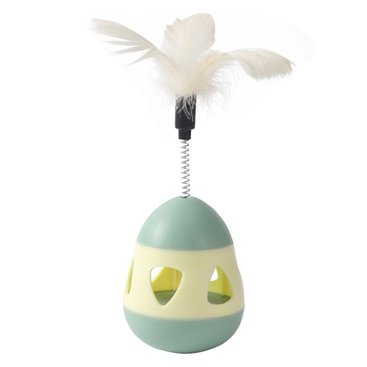 Leckerli-Spender für Katzen, Spielzeug mit Feder, interaktiv, verhindert Umkippen, langsame Fütterung, Puzzleball für Katzen,